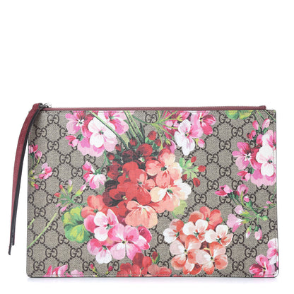 Gucci GG Supreme Monogram Blooms Suede Large Zip Pouch Beige Multicolor Dry Rose 1 of 8