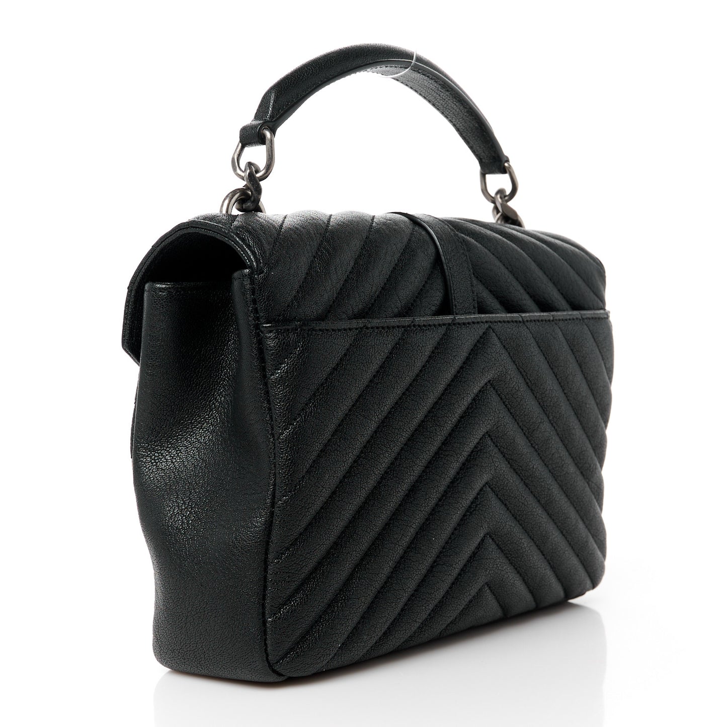 Sheepskin Matelasse Chevron Monogram Medium College Bag Black