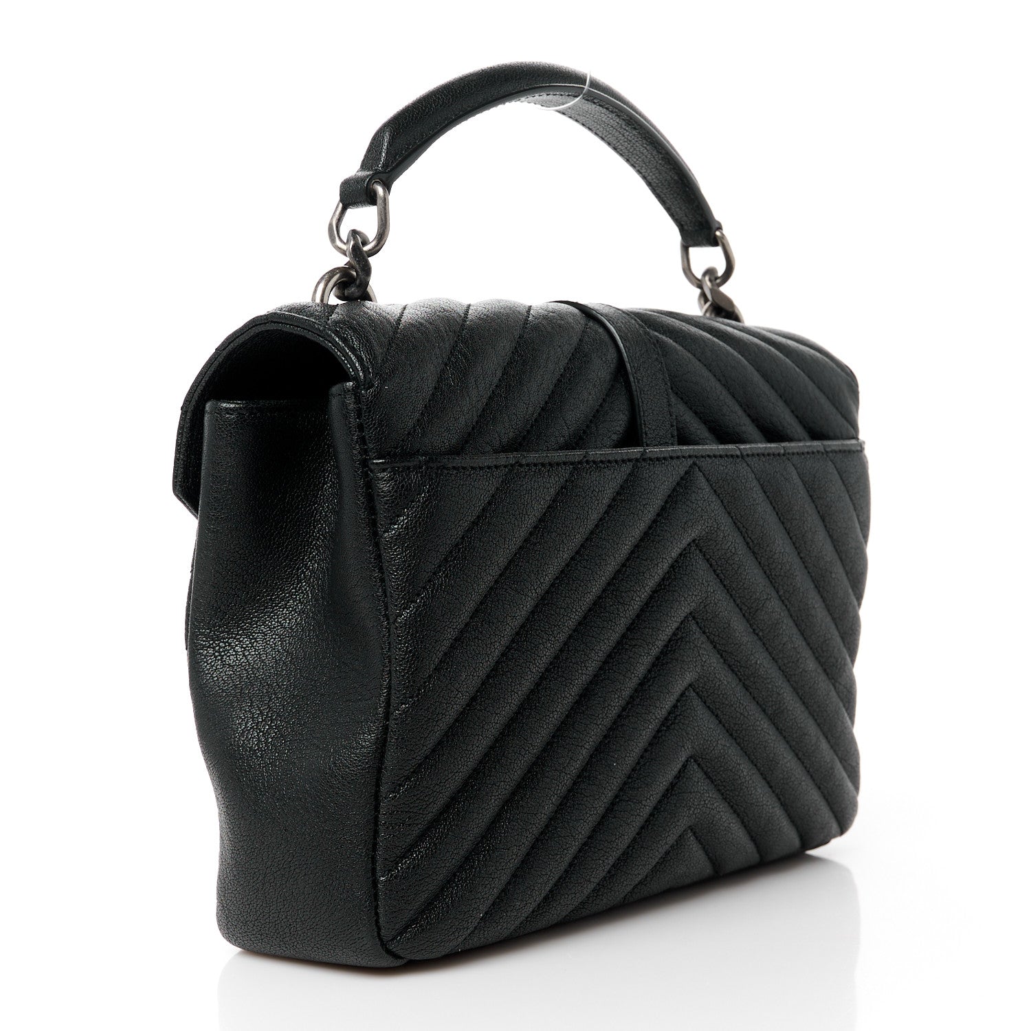 Saint Laurent Sheepskin Matelasse Chevron Monogram Medium College Bag Black 3 of 12