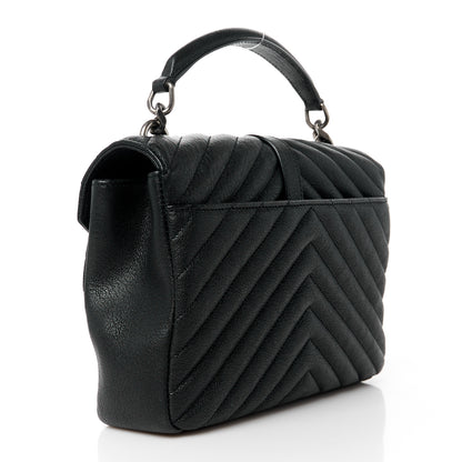 Saint Laurent Sheepskin Matelasse Chevron Monogram Medium College Bag Black 3 of 12