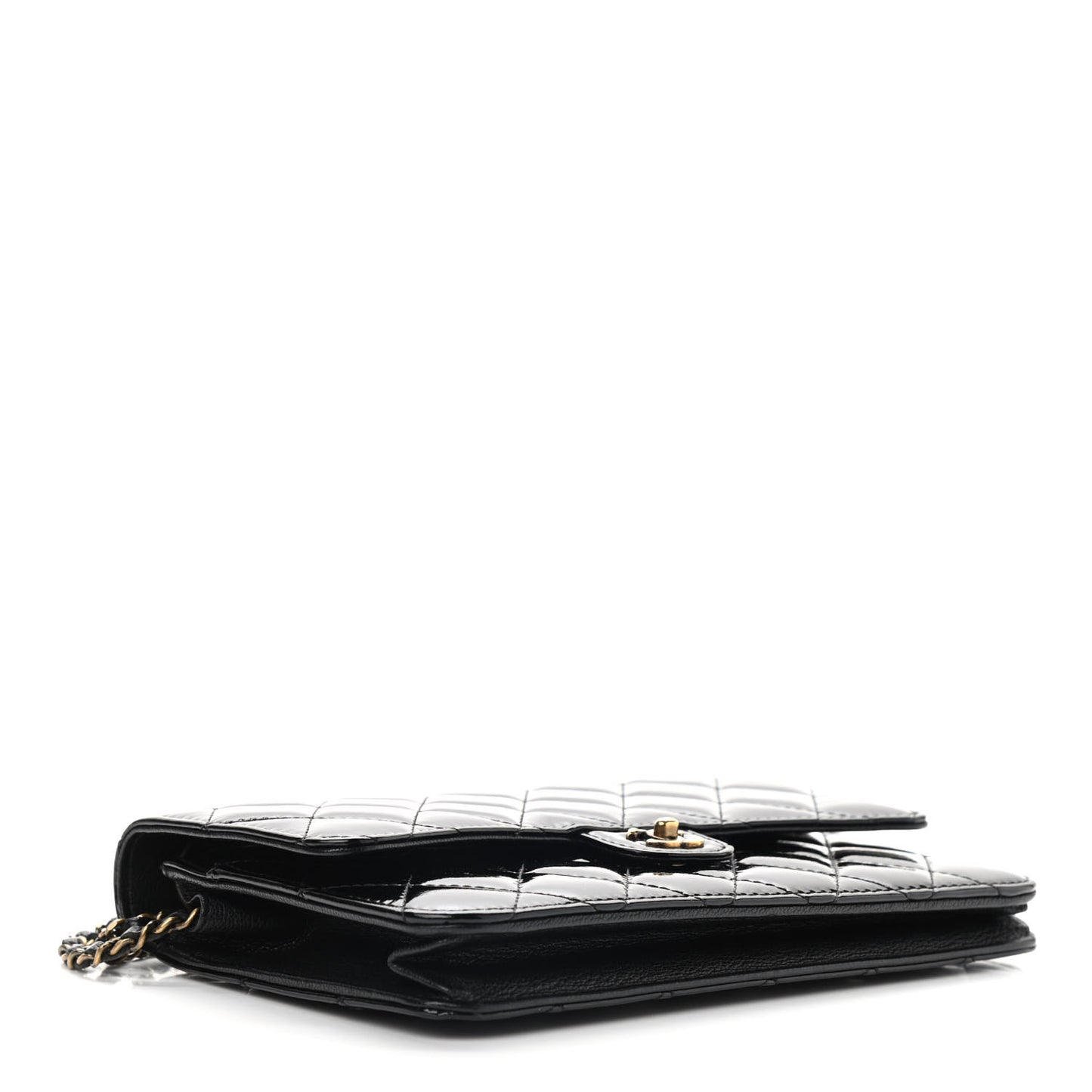 Patent Quilted Wallet On Chain WOC Black
