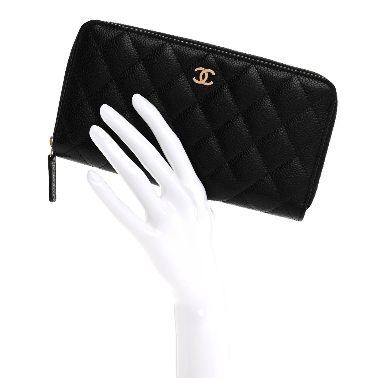 Caviar Quilted Large Gusset Zip Around Wallet Black