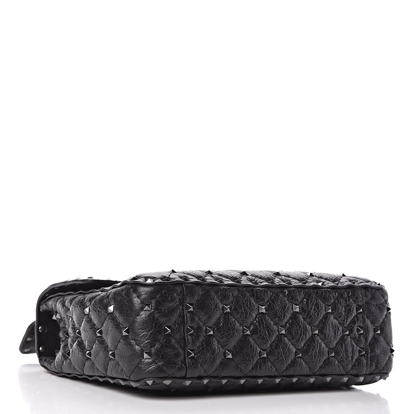 Craquele Nappa Medium Rockstud Spike Shoulder Bag Black