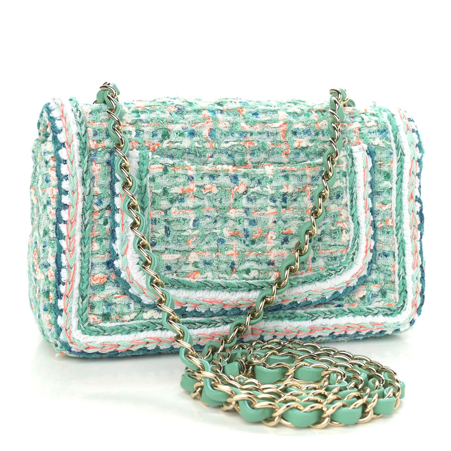 Tweed Quilted Mini Rectangular Flap Green White Blue Orange