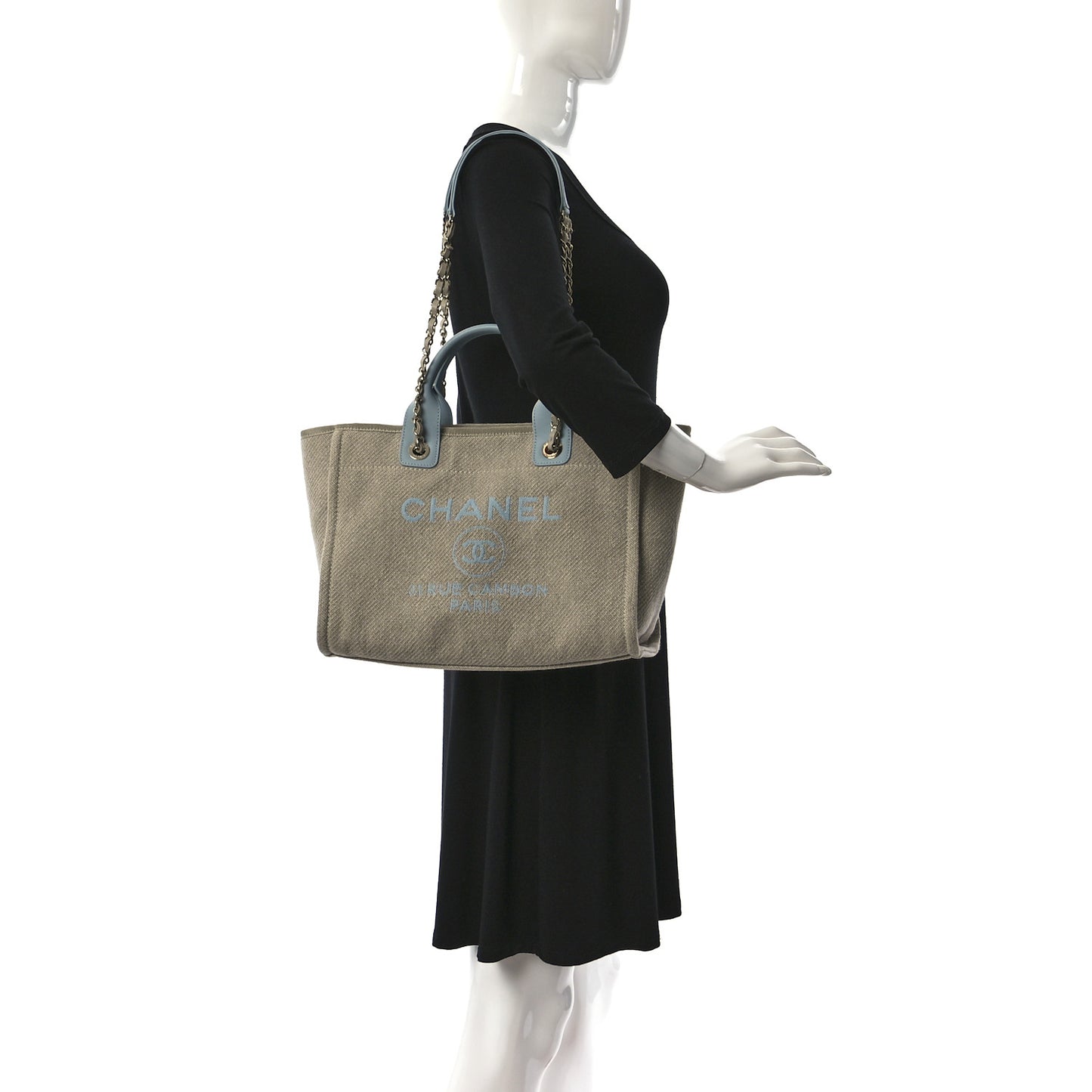 Mixed Fibers Calfskin Small Deauville Tote Grey Light Blue