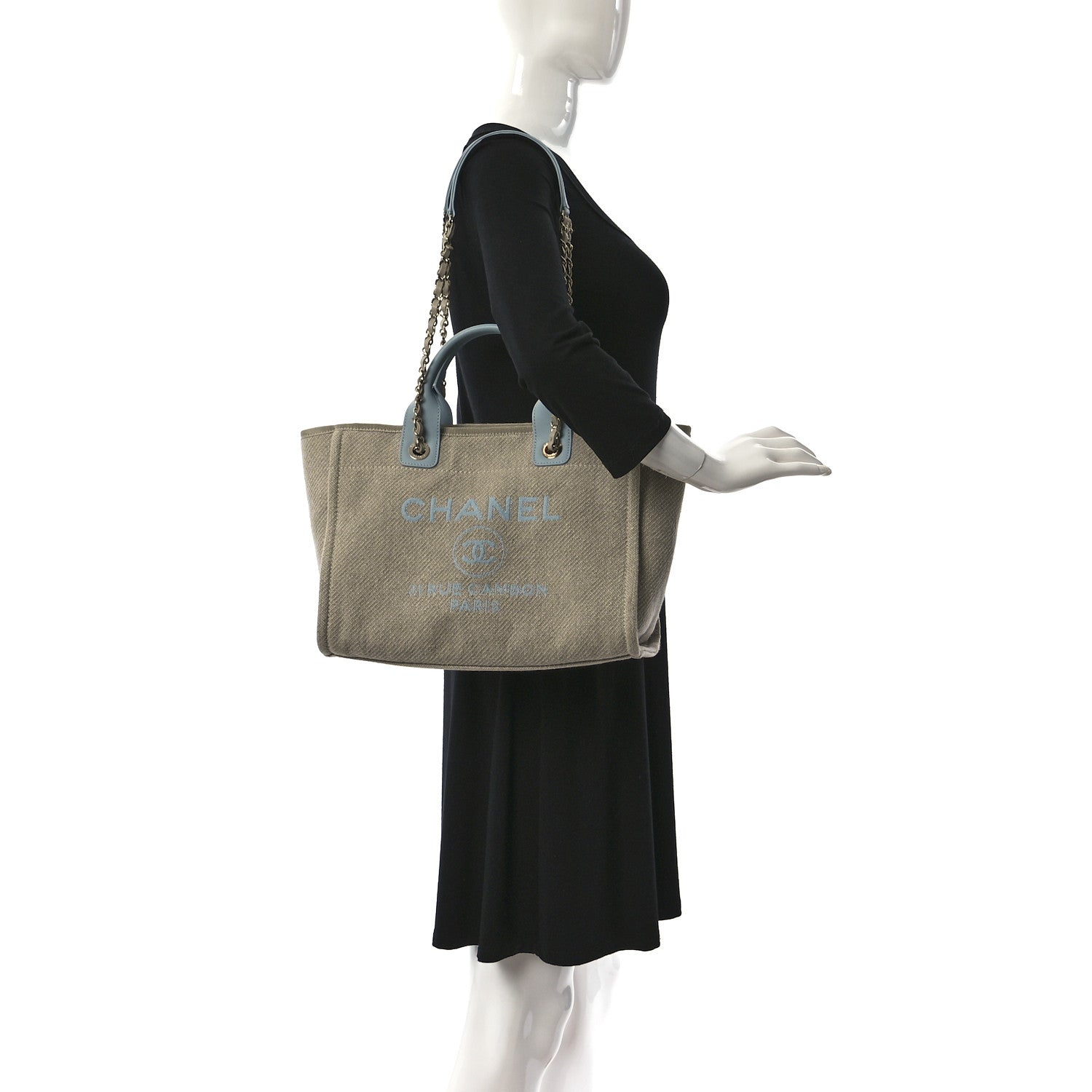 Chanel Mixed Fibers Calfskin Small Deauville Tote Grey Light Blue 2 of 12