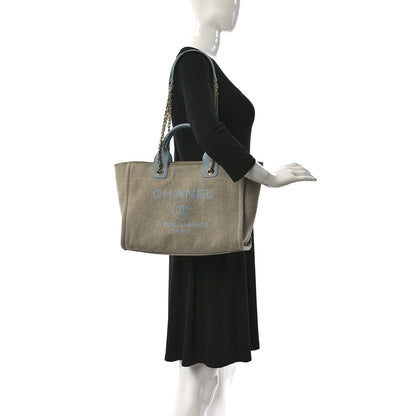Chanel Mixed Fibers Calfskin Small Deauville Tote Grey Light Blue 2 of 12