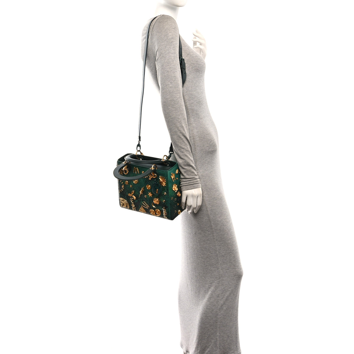 X LINA IRIS VIKTOR Lizard Embellished Medium Lady Dior Art Green Multicolor