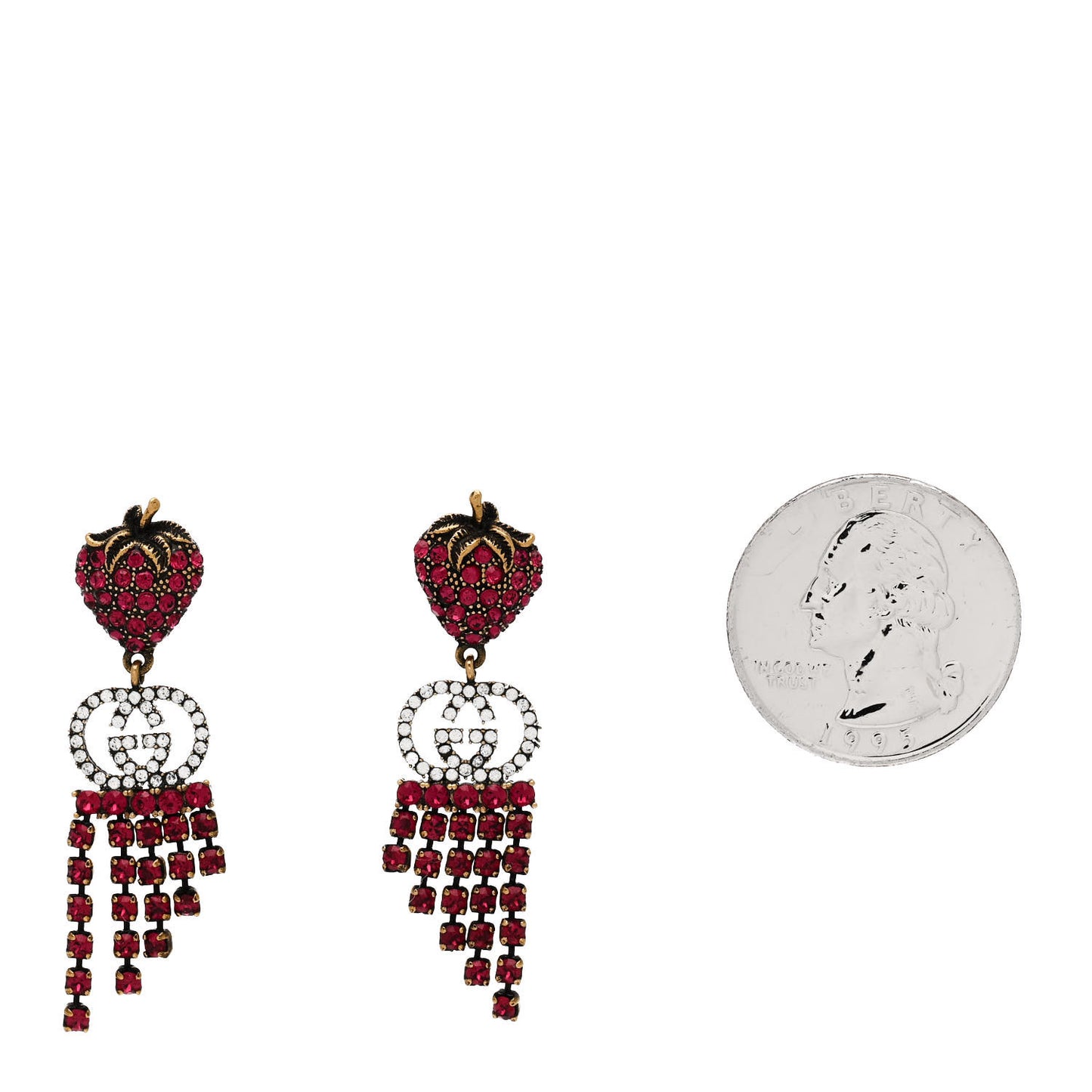 Metal Crystal Interlocking G Strawberry Drop Earrings Red