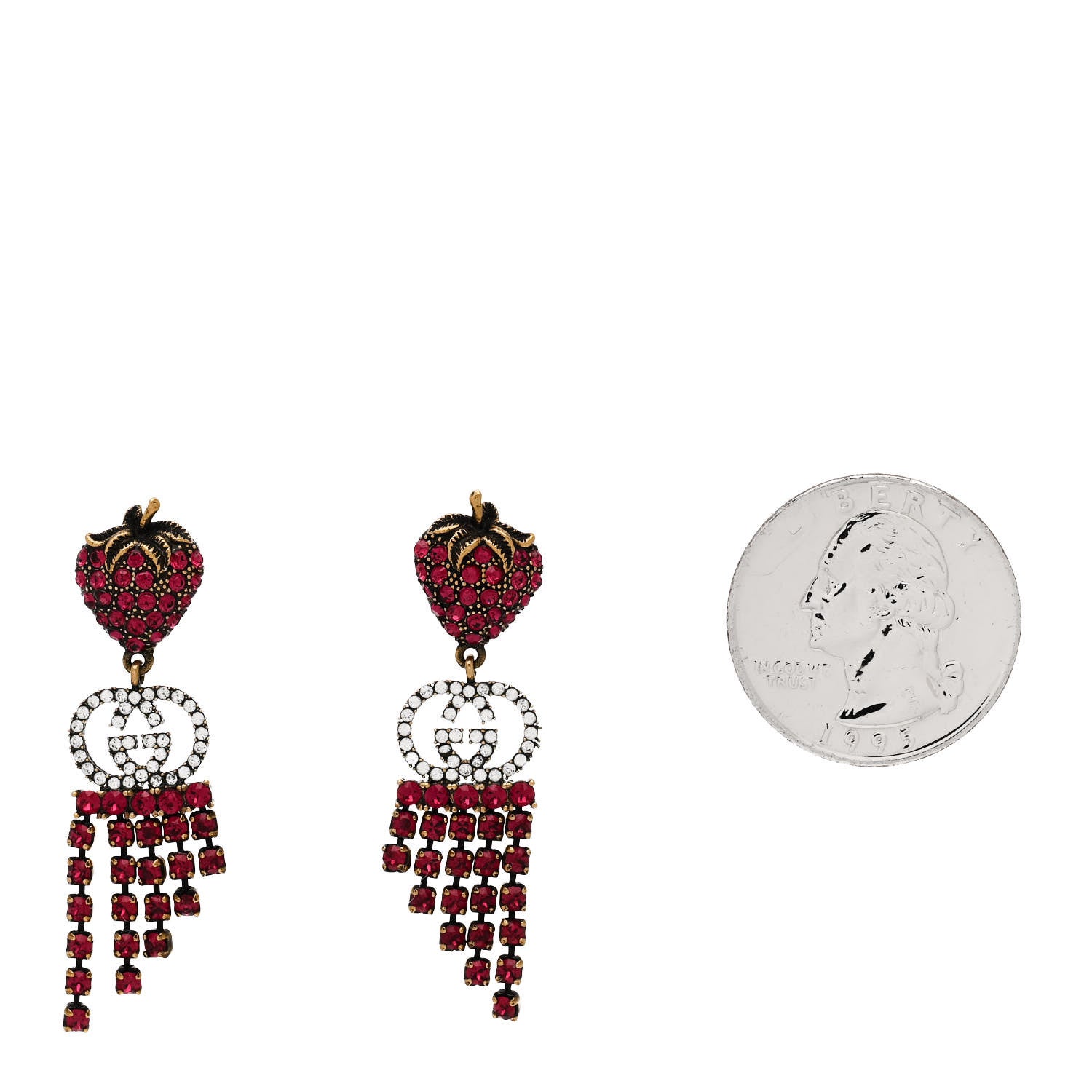 Gucci Metal Crystal Interlocking G Strawberry Drop Earrings Red 2 of 5