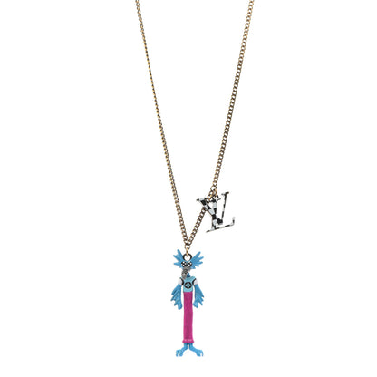 Louis Vuitton Lacquered Metal LV Friends Pendant Necklace Aged Gold Blue Pink 1 of 7