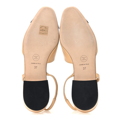 Chanel Goatskin Grosgrain Cap Toe CC Slingback Sandals 37 Beige Black 6 of 10
