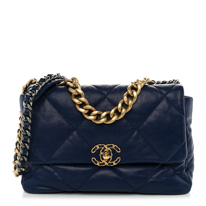 Chanel Goatskin Quilted Large Chanel 19 Flap Dark Blue 1 of 10