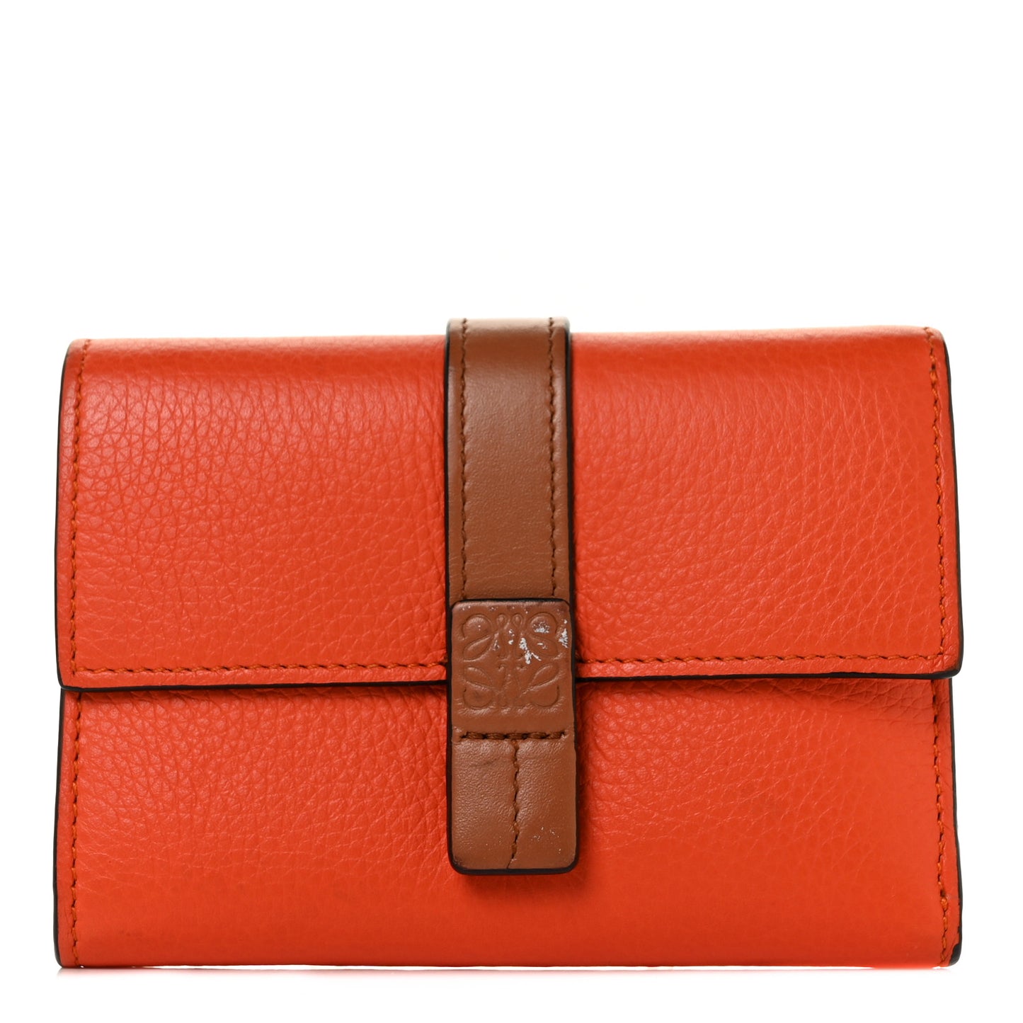 Grained Calfskin Small Vertical Wallet Orange Tan