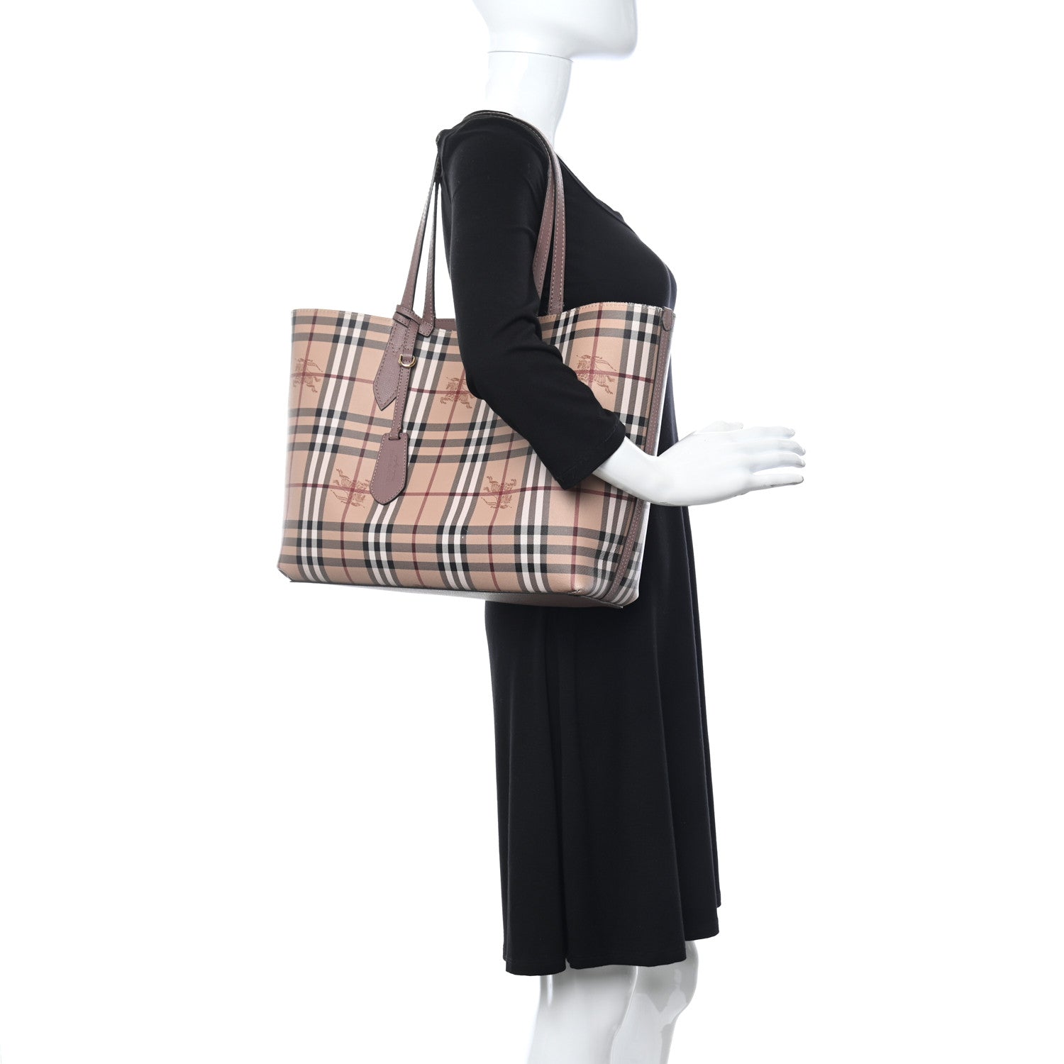 Burberry Grainy Calfskin Haymarket Check Medium Reversible Tote Light Elderberry 2 of 12