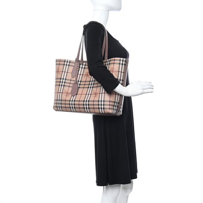 Burberry Grainy Calfskin Haymarket Check Medium Reversible Tote Light Elderberry 2 of 12