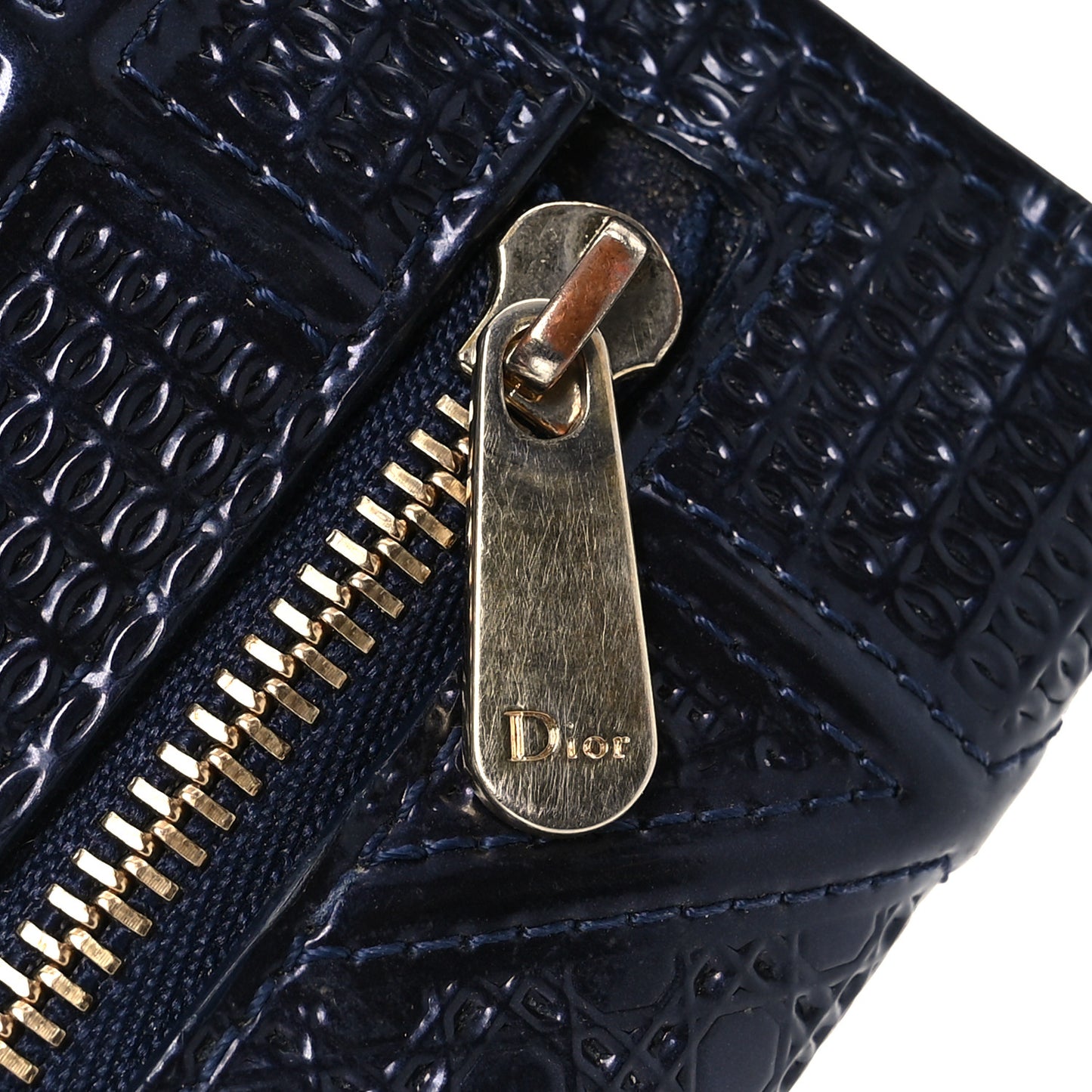 Metallic Patent Micro-Cannage Diorama Elancee Wallet Dark Blue