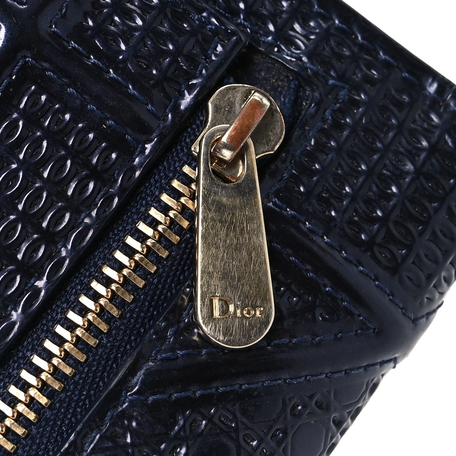Christian Dior Metallic Patent Micro-Cannage Diorama Elancee Wallet Dark Blue 15 of 16
