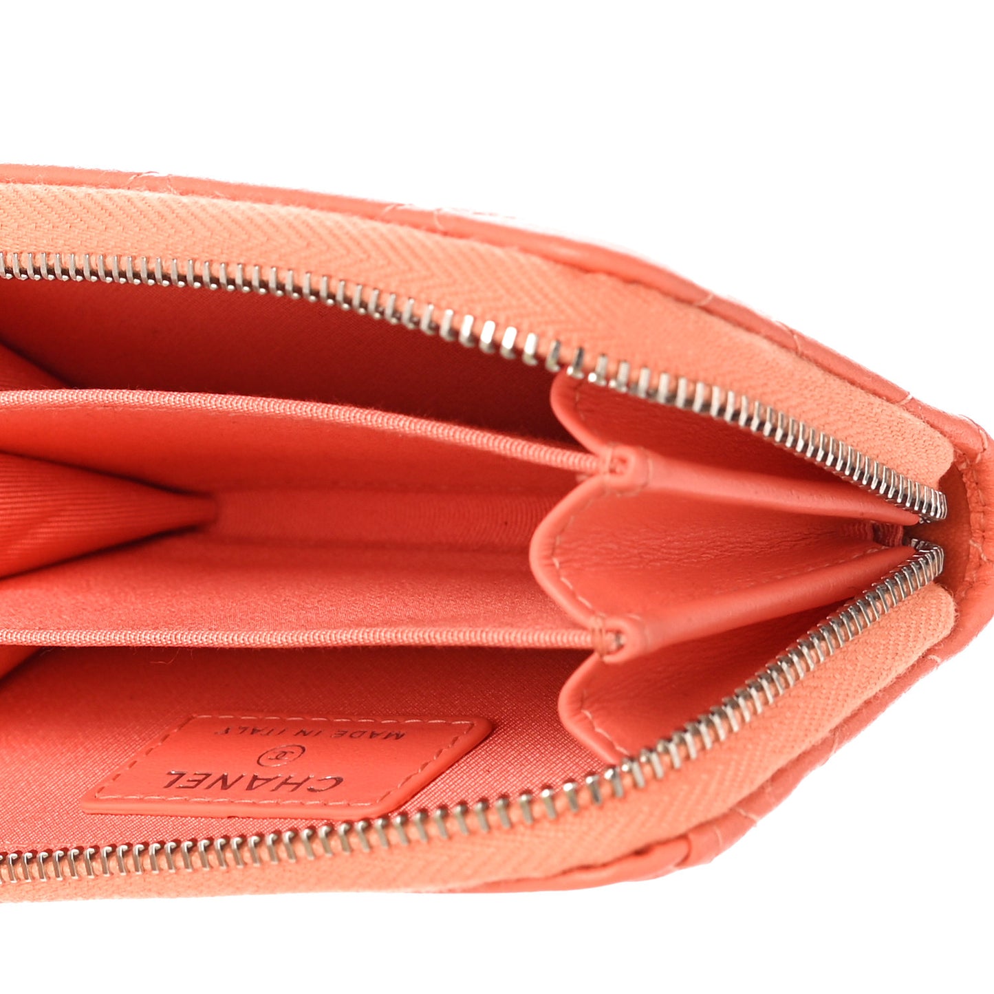 Lambskin Quilted Zip Around Coin Purse Wallet Coral