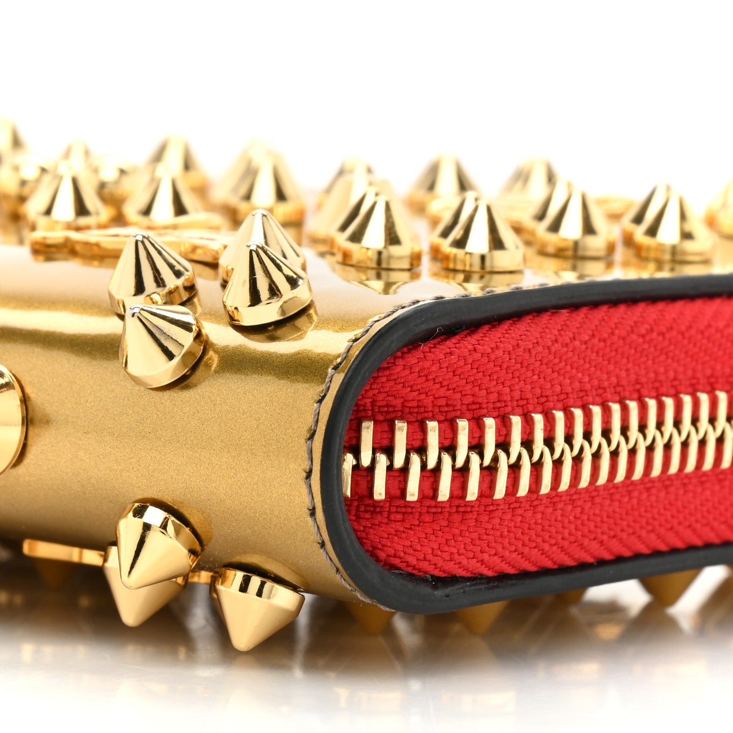 Metallic Panettone Spiked Studded Zip Around Wallet Gold