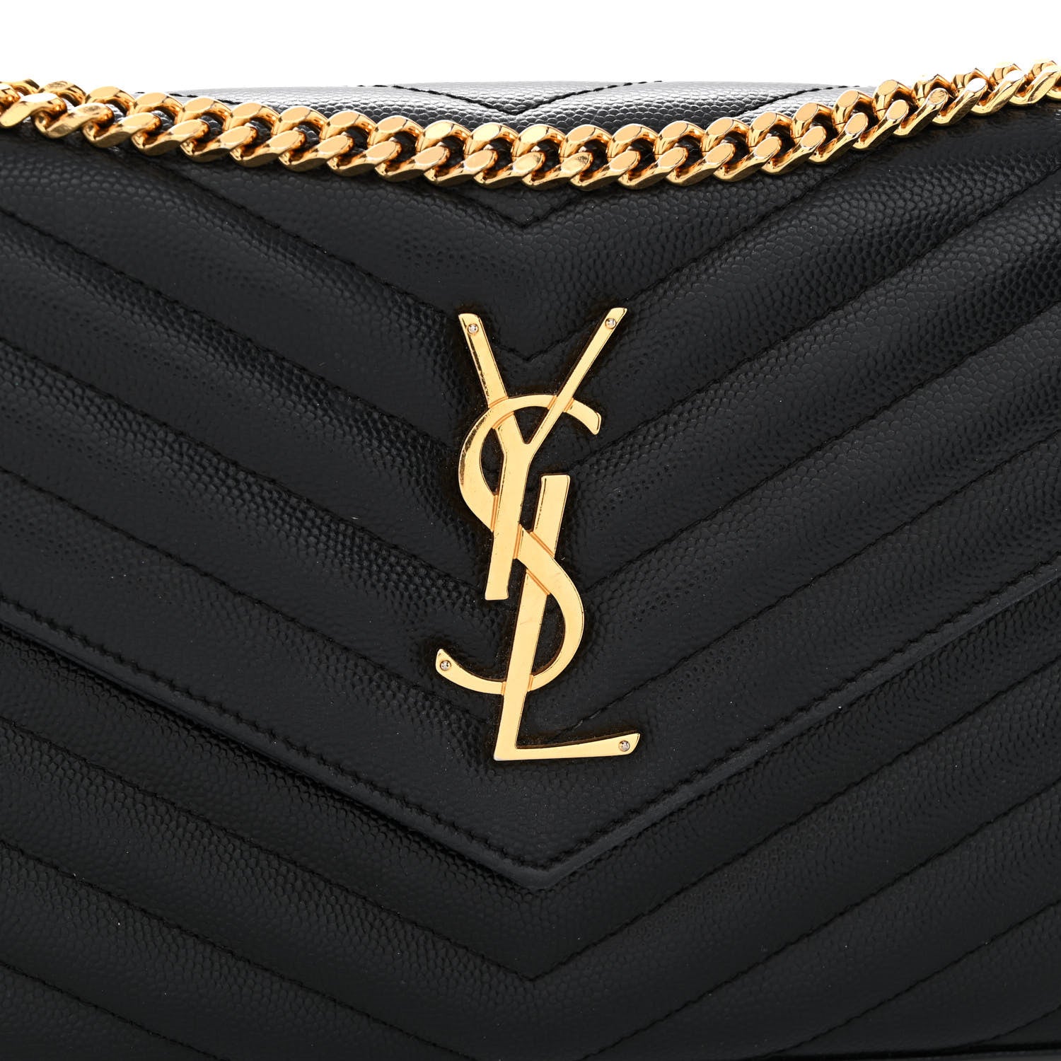 Saint Laurent Grain De Poudre Matelasse Chevron Monogram Chain Wallet Black 4 of 11