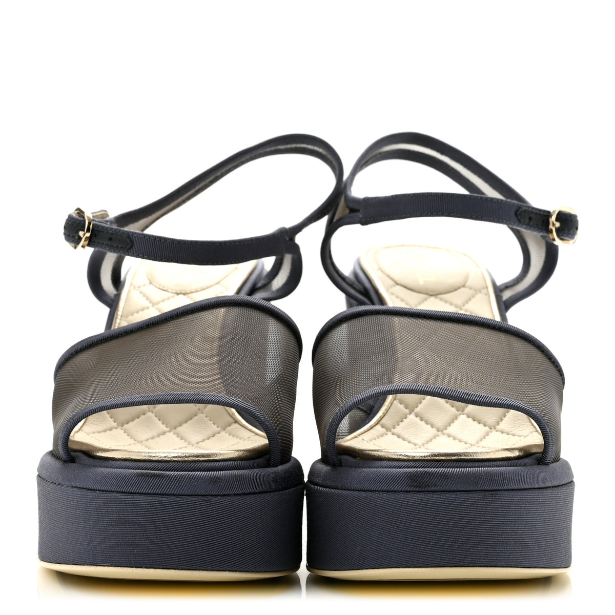 Mesh Grosgrain Wedge Sandals 37 Blue