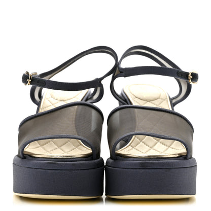 Chanel Mesh Grosgrain Wedge Sandals 37 Blue 3 of 11