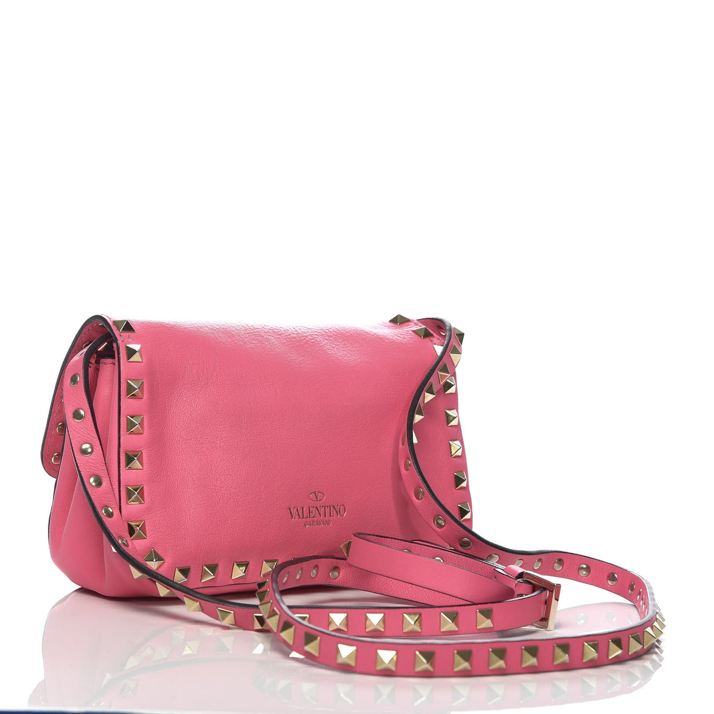 Vitello Mini Rockstud Flap Saddle Crossbody Bag Fuxia Fluo