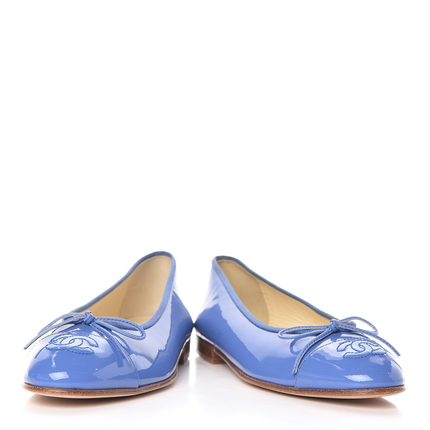 Patent Calfskin CC Cap Toe Ballerina Flats 36 Blue
