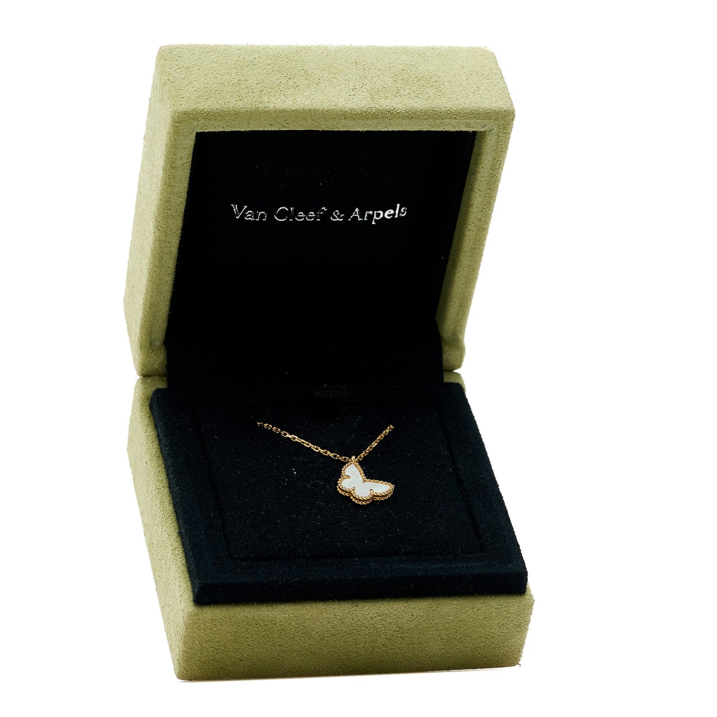 18K Yellow Gold Mother of Pearl Sweet Alhambra Butterfly Pendant Necklace