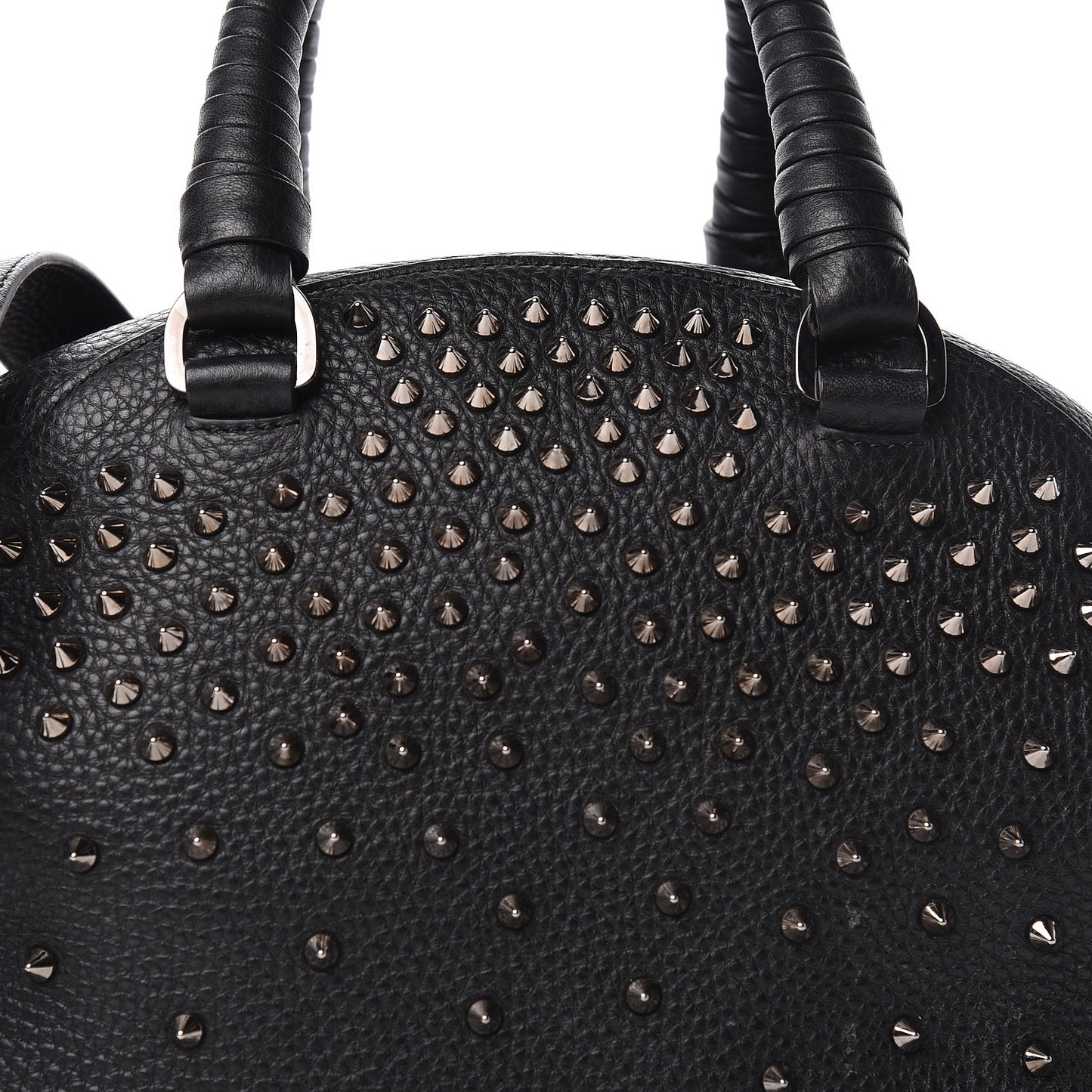 Grained Calfskin Studded Satchel Black