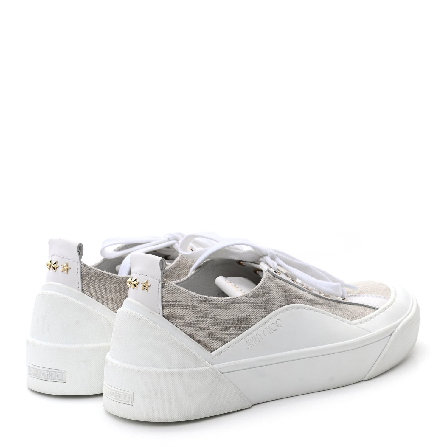 Jimmy Choo Calfskin Linen VBC Lace Up Sneakers 38.5 White Natural 4 of 10