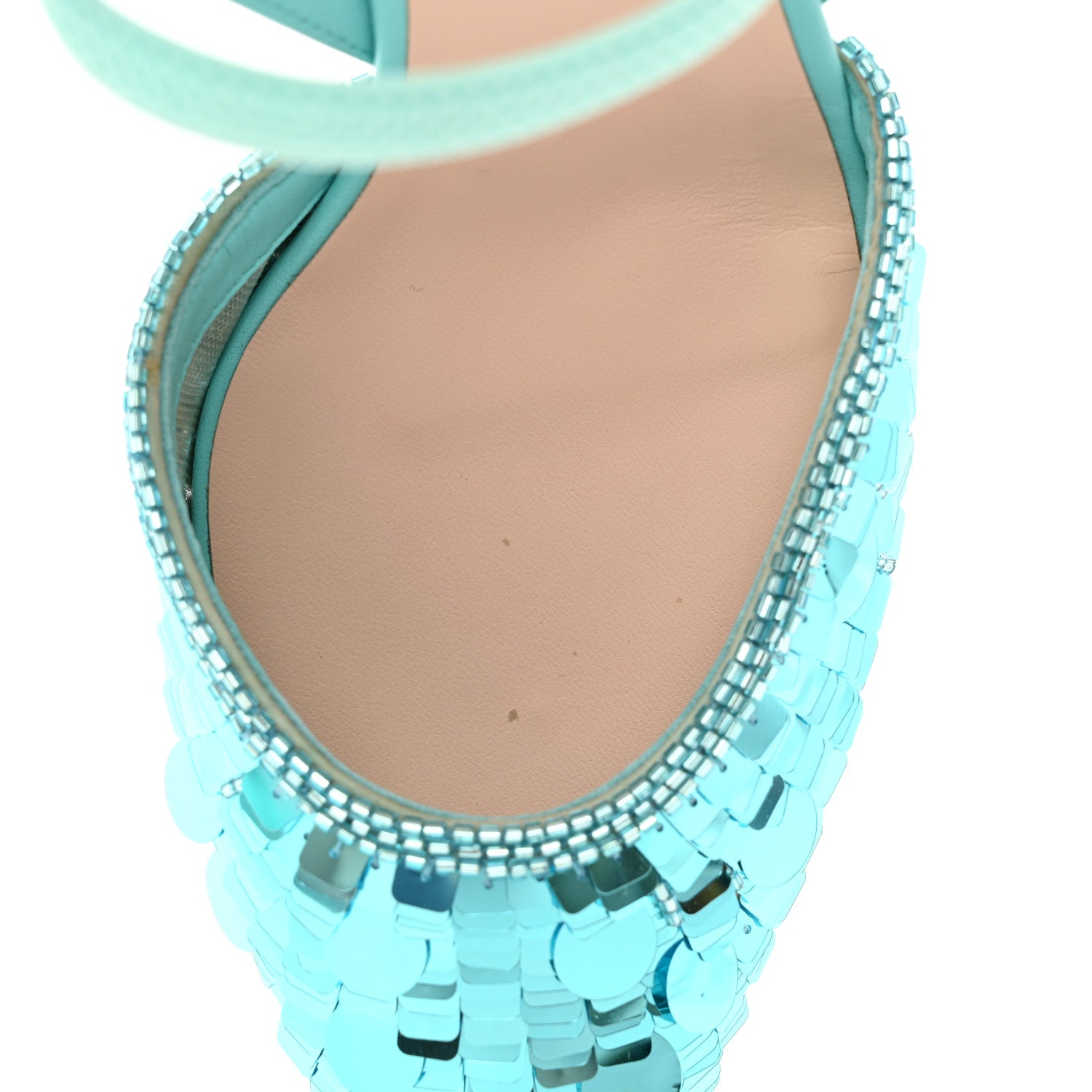 Fendi Organza Sequin Paillettes Colibri Lite 85mm Slingback Pumps 38.5 Nudo Blue Tiffany Blue 10 of 15