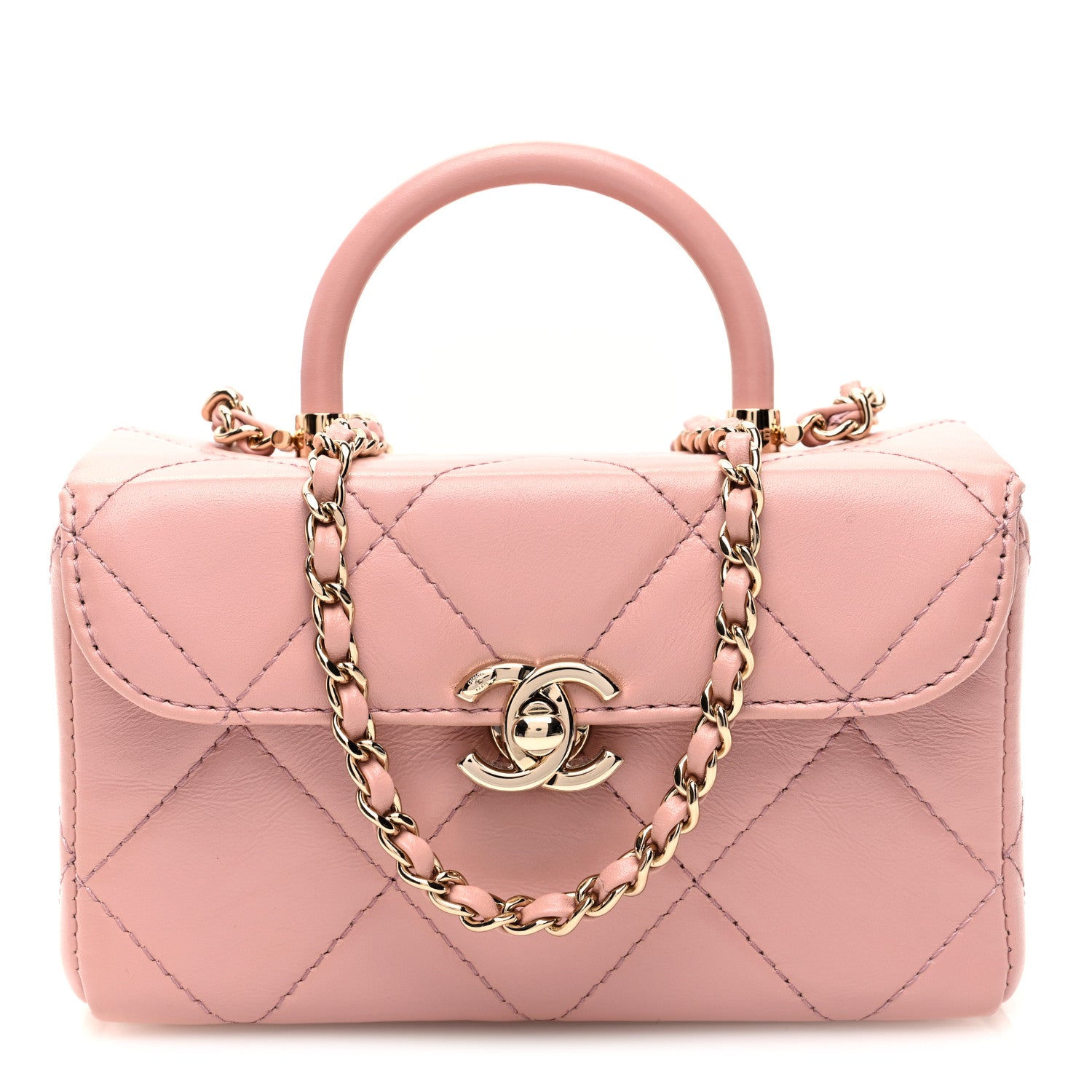 Chanel Shiny Calfskin Quilted CC Handle Vanity Flap Bag Pink 1 of 11