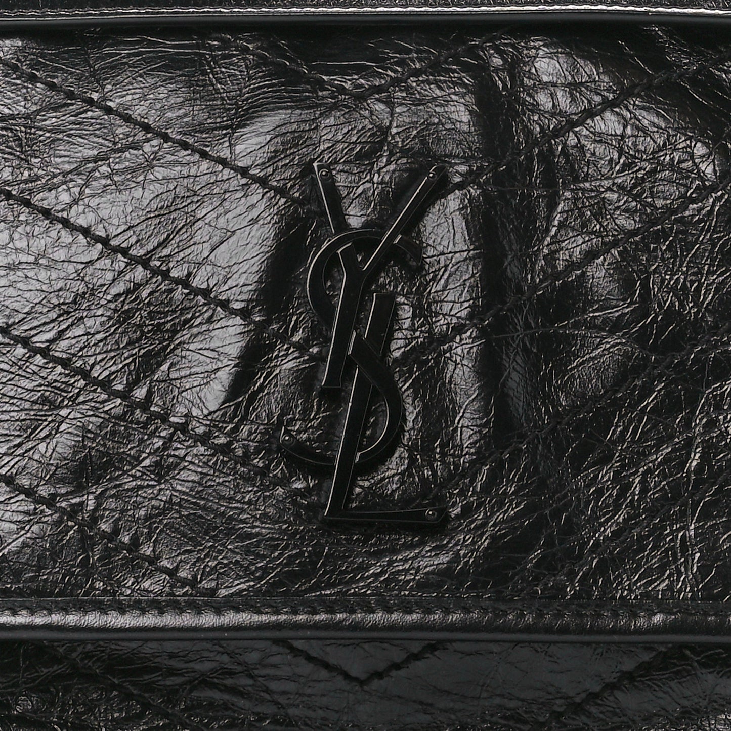 Crinkled Calfskin Matelasse Monogram Medium Niki Chain Satchel Black