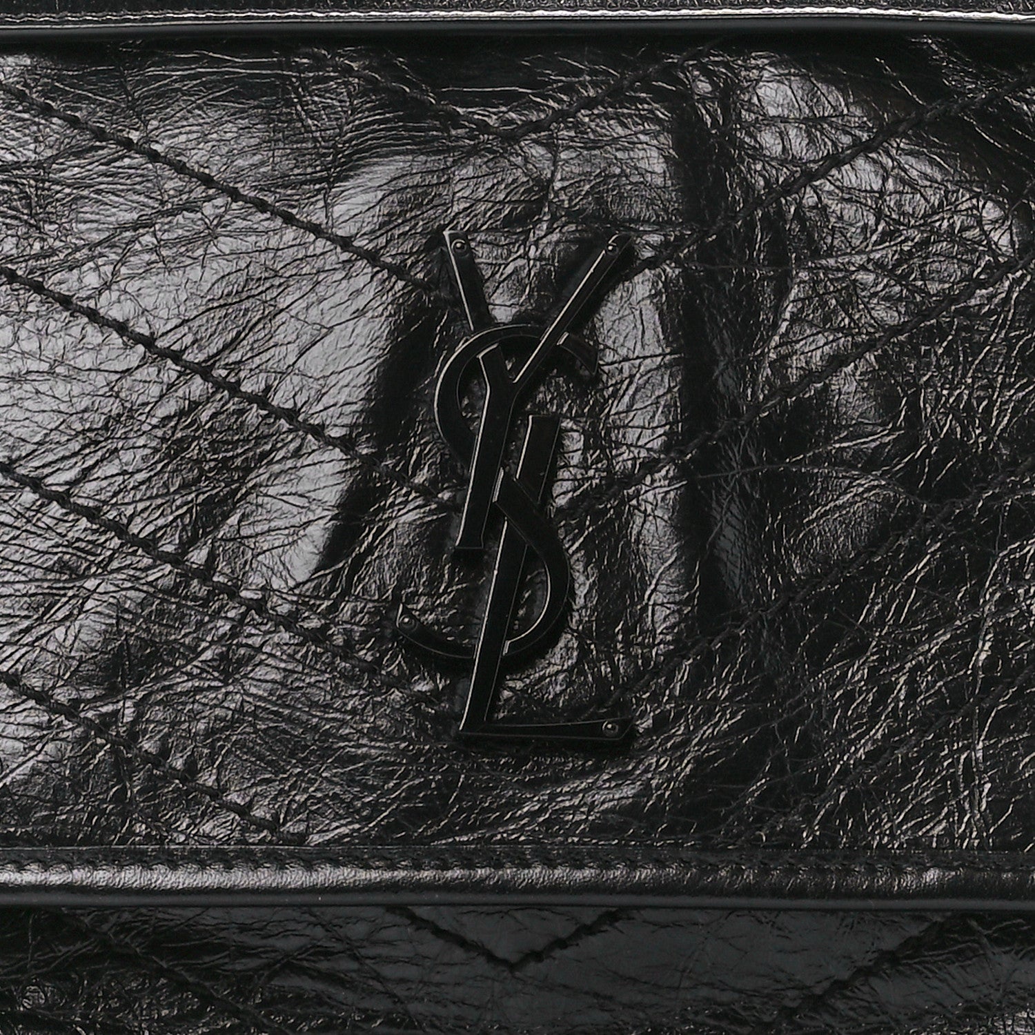 Saint Laurent Crinkled Calfskin Matelasse Monogram Medium Niki Chain Satchel Black 9 of 11