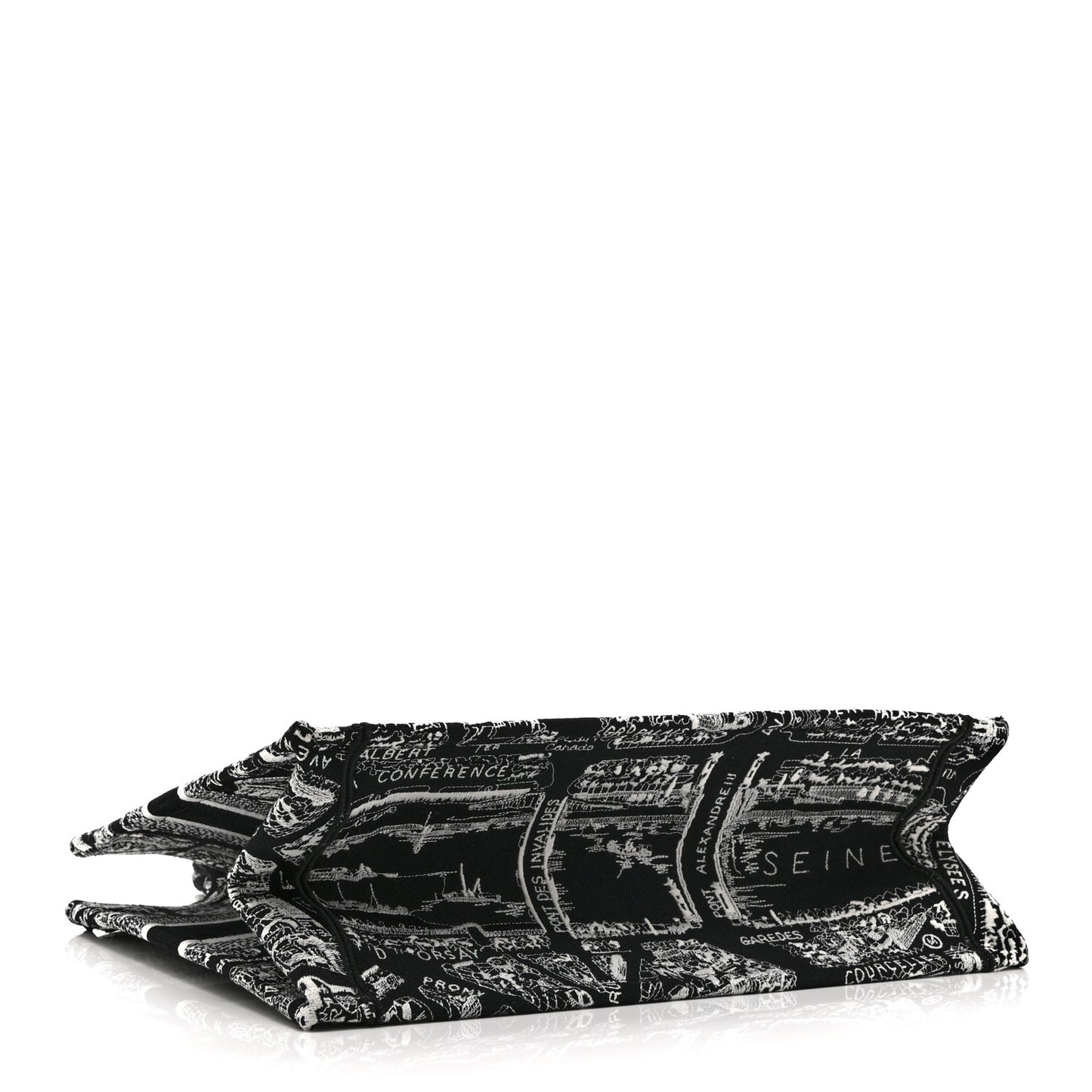 Canvas Embroidered Medium Plan De Paris Book Tote Black White