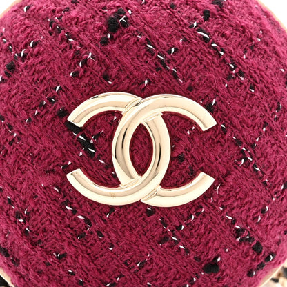 Chanel Tweed Minaudiere Round Chain Clutch Burgundy Black 9 of 11