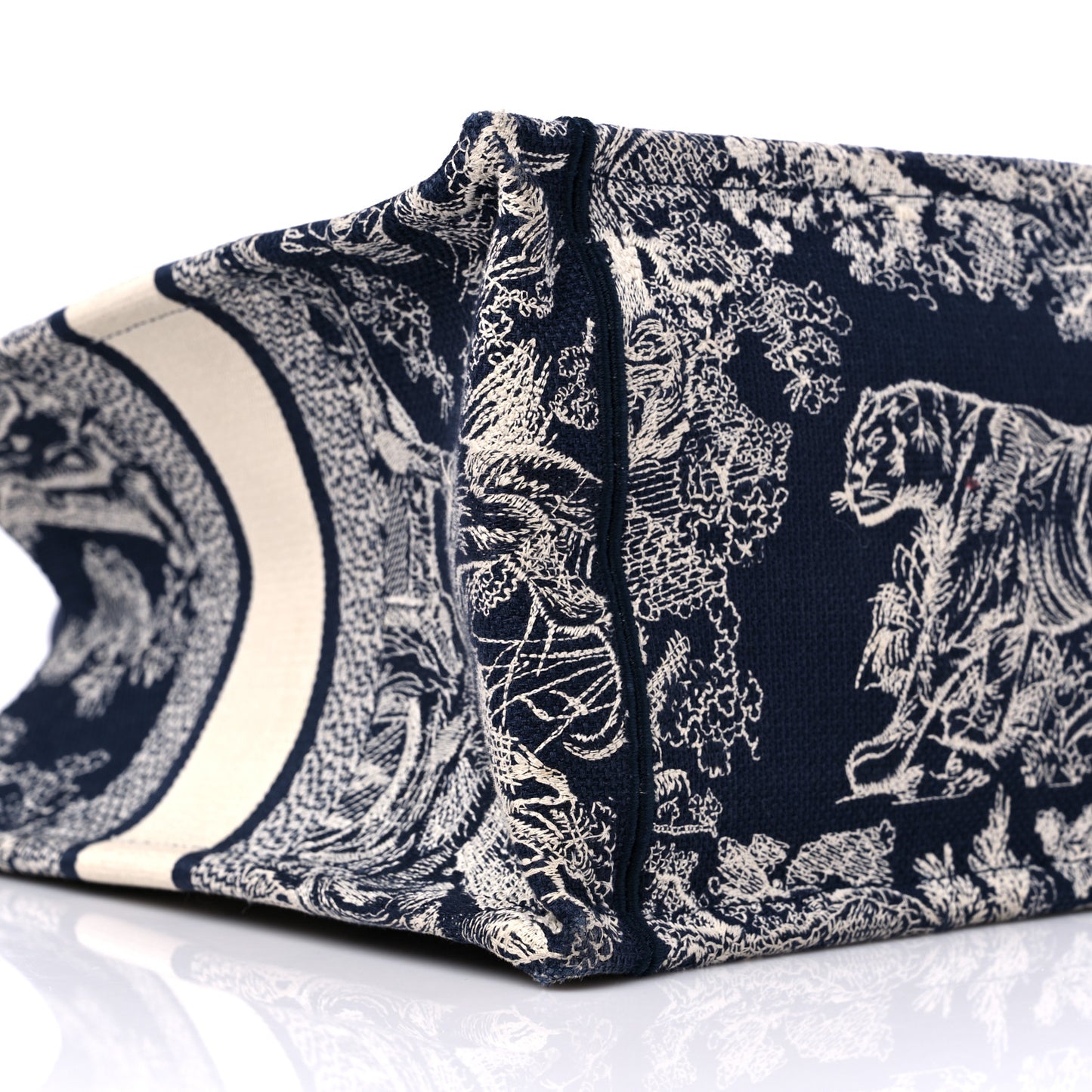 Canvas Embroidered Medium Toile De Jouy Reverse Book Tote Blue