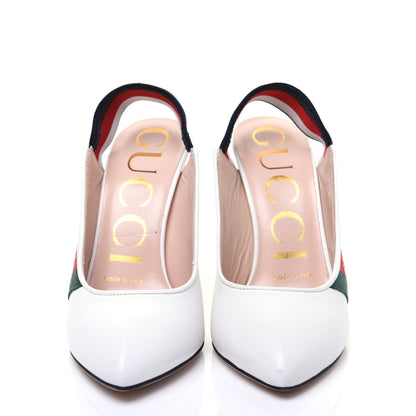Gucci Malaga Kid Web Sylvie High Heel Slingback Pumps 35 White 2 of 11