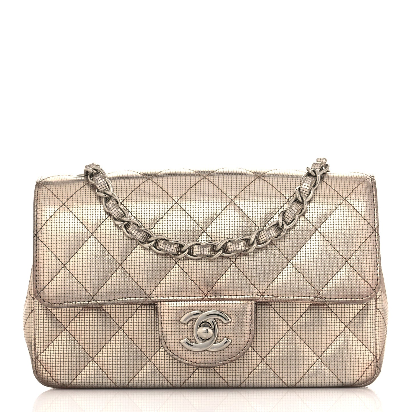 Metallic Calfskin Quilted Pixel Effect Mini Rectangular Flap Pink Gold