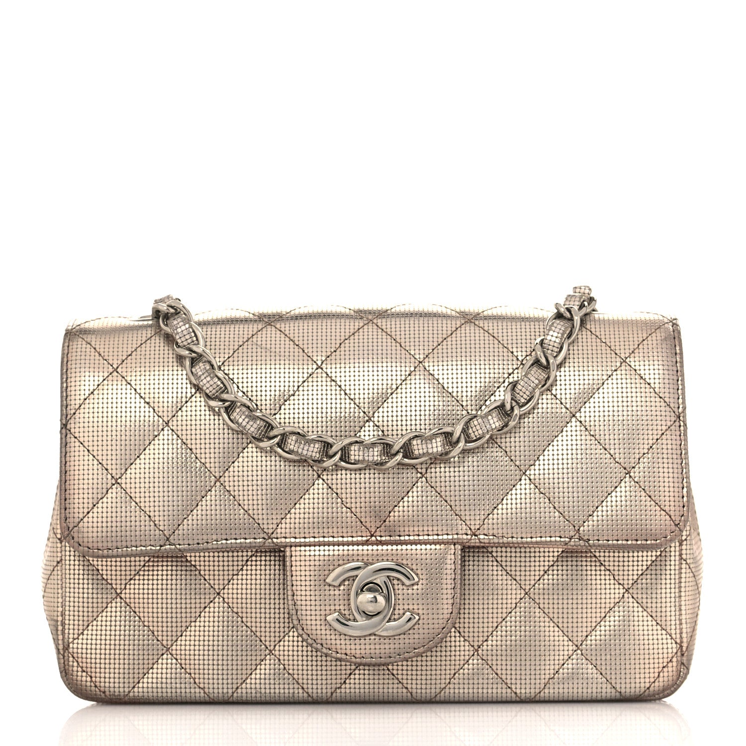Chanel Metallic Calfskin Quilted Pixel Effect Mini Rectangular Flap Pink Gold 1 of 12