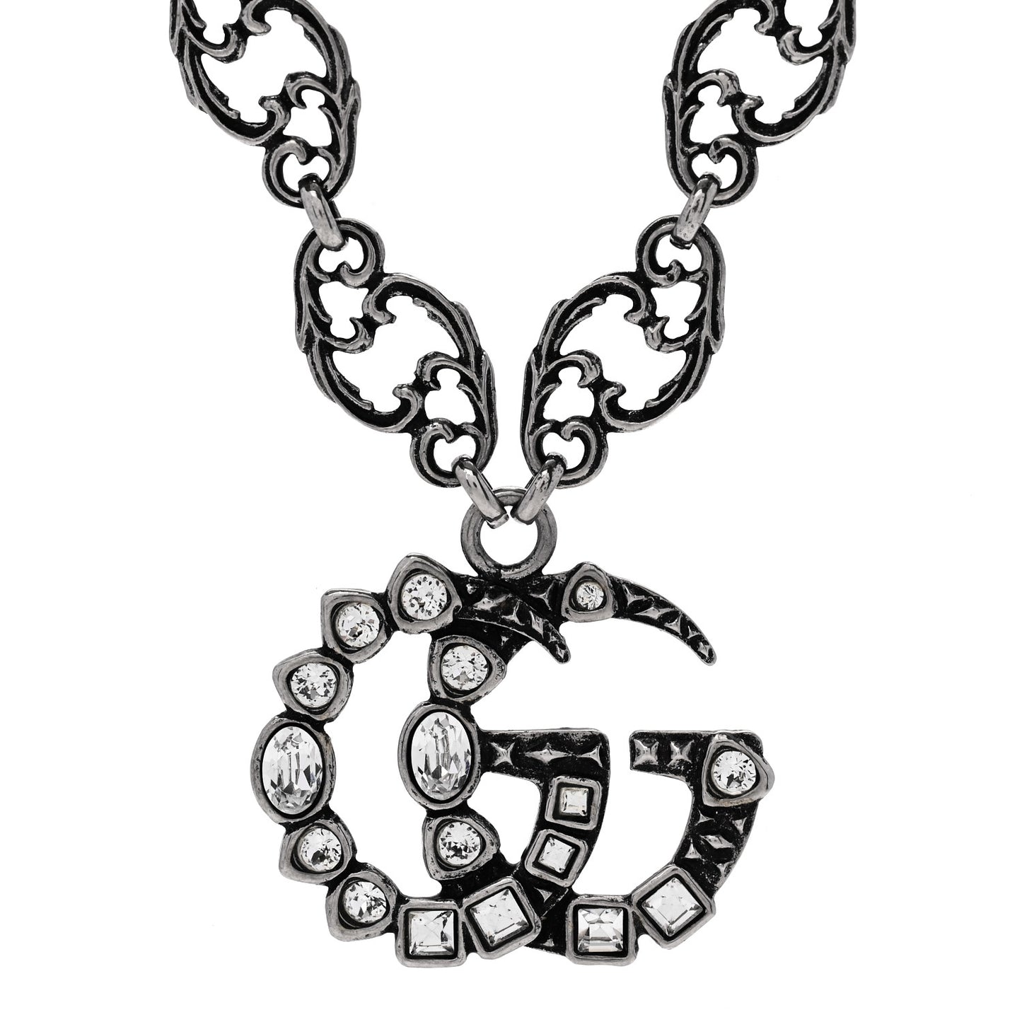 Metal Crystal Marmont Necklace Aged Silver