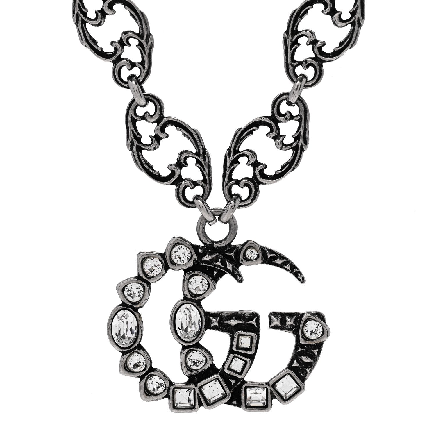 Gucci Metal Crystal Marmont Necklace Aged Silver 4 of 5