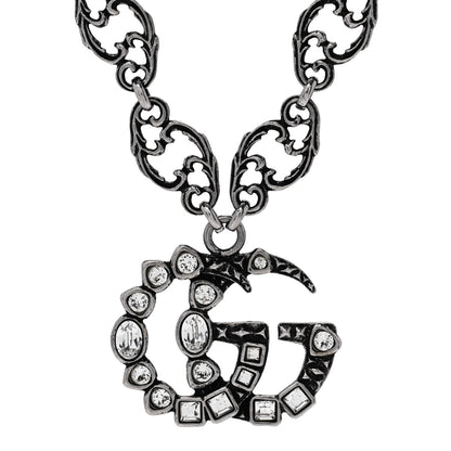 Gucci Metal Crystal Marmont Necklace Aged Silver 4 of 5