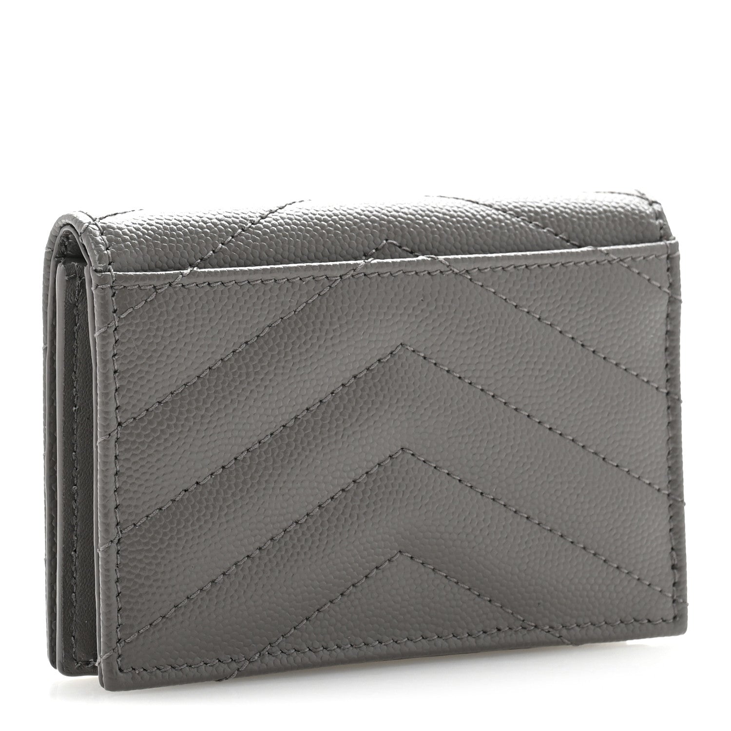 Saint Laurent Grain De Poudre Matelasse Chevron Monogram Flap Card Case Fog 3 of 9