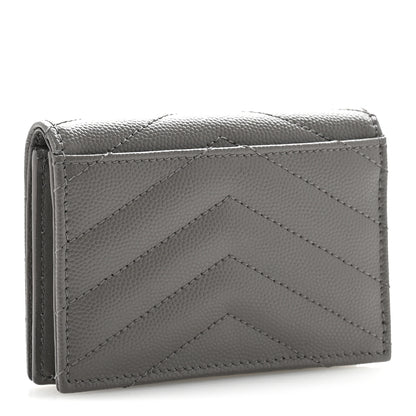 Saint Laurent Grain De Poudre Matelasse Chevron Monogram Flap Card Case Fog 3 of 9