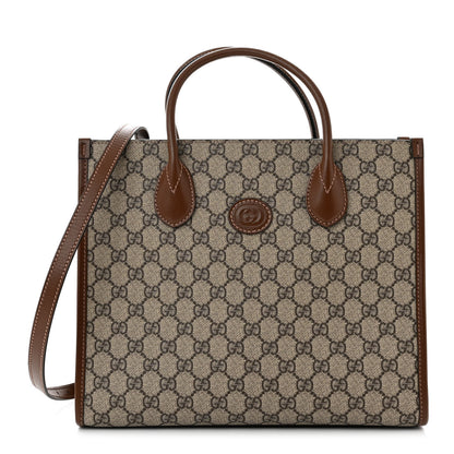 Gucci GG Supreme Monogram Azalea Calfskin Small Retro Interlocking G Tote Bag Beige Ebony Brown Sugar 1 of 10