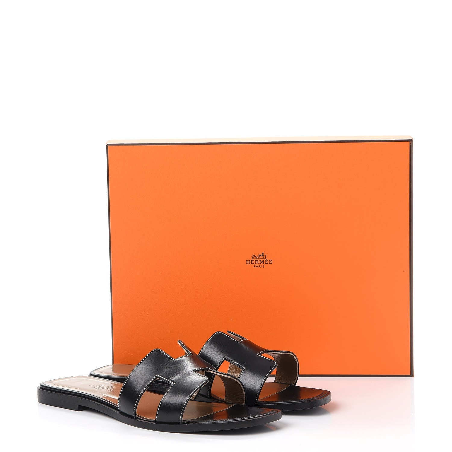 Hermes Box Calfskin Oran Sandals 38 Black 14 of 14