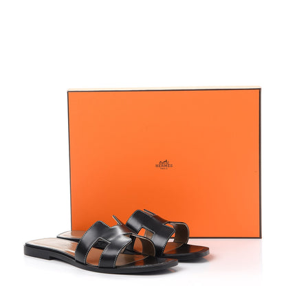 Hermes Box Calfskin Oran Sandals 38 Black 14 of 14